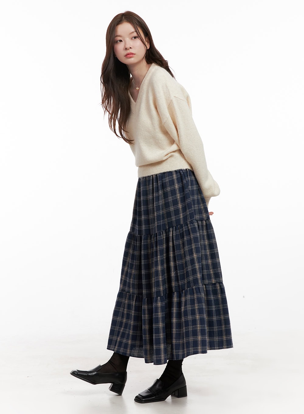 Checkered Ruffle Maxi Skirt OD403